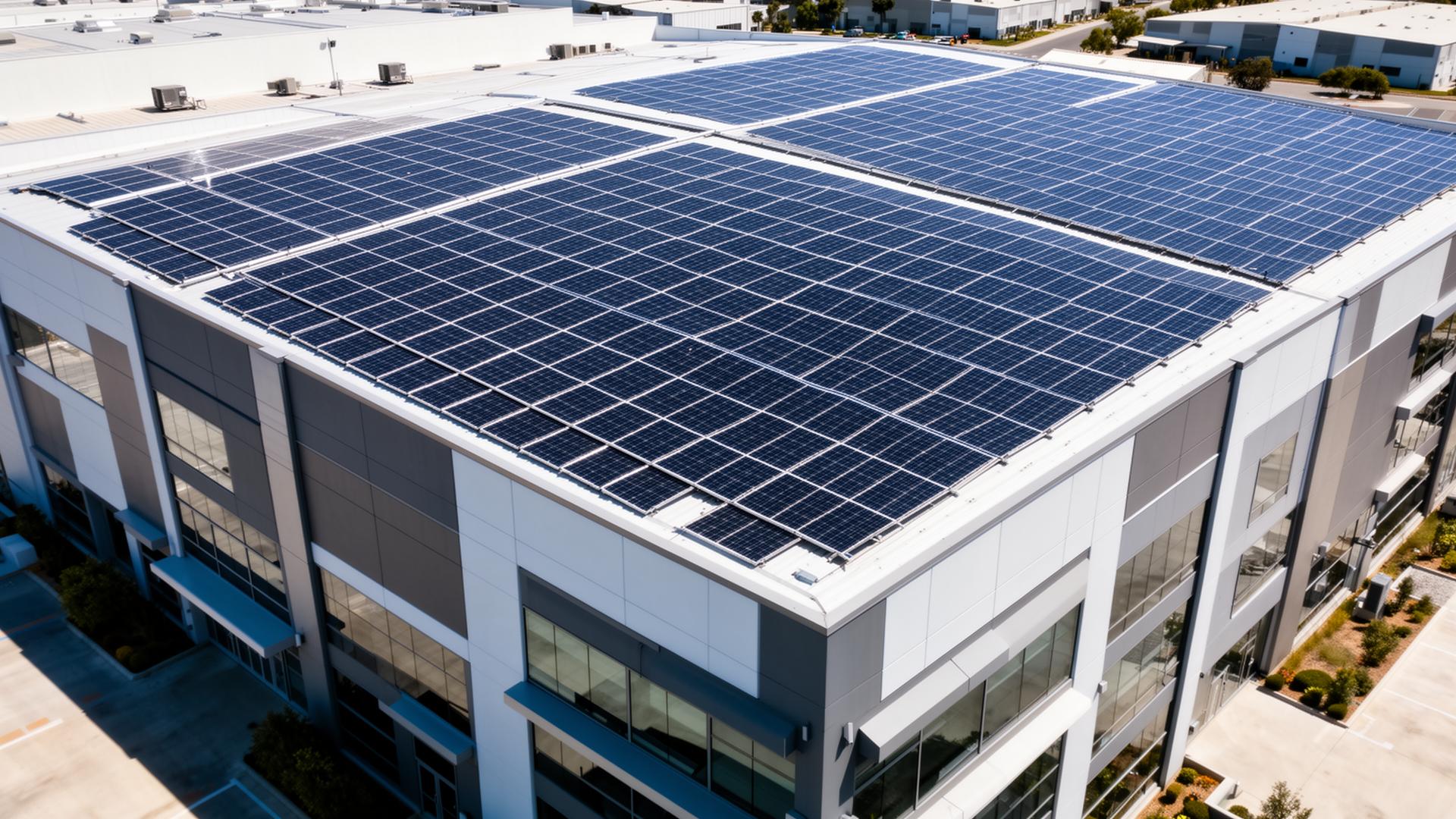 Solar panel installation on commercial building